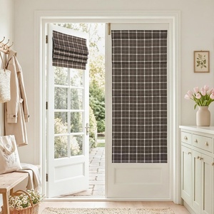 image:imageNICETOWN 100 Blackout Taupe Plaid Magnetic Roman Shade W24 x L64 1 Panel  No Drill Cordless Roman Shade with Tieback for French Doors Privacy amp Thermal Shade for Living Room Patio GlassPlaid  Brown  White