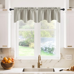image:imageNICETOWN Blackout Kitchen Valances for Windo 18 Inch Length Rod Pocket  Black Floral Scalloped Decor for Living Room Bathroom Gold Foil Flower Shadow Printed Drapes W42 x L18 1 PanelNatural