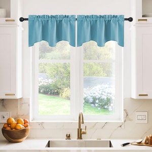 image:imageNICETOWN Blackout Kitchen Valances for Windo 18 Inch Length Rod Pocket  Black Floral Scalloped Decor for Living Room Bathroom Gold Foil Flower Shadow Printed Drapes W42 x L18 1 PanelTeal Blue