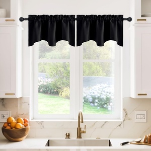 image:imageNICETOWN Blackout Kitchen Valances for Windo 18 Inch Length Rod Pocket  Black Floral Scalloped Decor for Living Room Bathroom Gold Foil Flower Shadow Printed Drapes W42 x L18 1 PanelBlack