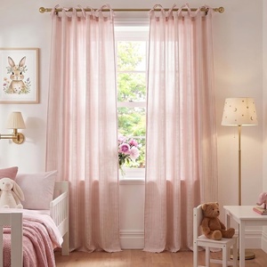 image:imageNICETOWN Gingham Light Pink Curtains for Girls Room 84 Long with Adjustable Top Ties Classic Buffalo Check Linen Textured Drapes Sweet Pink amp White Plaid French Country Decor 52 Wide 2 PanelsLight Filtering  Stripe  Muted Pink