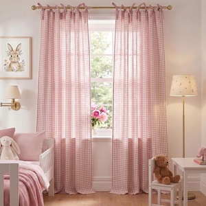 image:imageNICETOWN Gingham Light Pink Curtains for Girls Room 84 Long with Adjustable Top Ties Classic Buffalo Check Linen Textured Drapes Sweet Pink amp White Plaid French Country Decor 52 Wide 2 PanelsLight Filtering  Gingham  Dusty Rose Pink