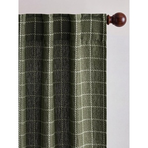 image:imageNICETOWN Olive Green Linen Plaid Bedroom Curtains Rod Pocket amp Back Tab Geometric Jacquard Thick Wovern Mudcloth Light Filtering Window Treatments for Home Decor W52 x L84 2 PanelsOlive Green
