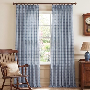 image:imageNICETOWN Pinch Pleated Blue Plaid Curtains 2 Panels W40 x L84 in Linen Blend Light Filtering Privacy Draperies with Grid Tartan Pattern Premium Curtains for Living Room Dining Room with HooksDusty Blue