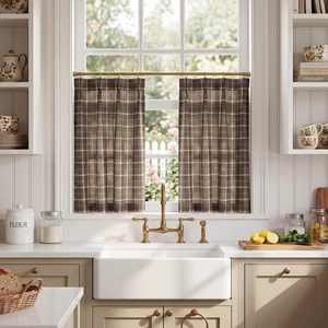 image:imageNICETOWN Pinch Pleated Blue Plaid Curtains 2 Panels W40 x L84 in Linen Blend Light Filtering Privacy Draperies with Grid Tartan Pattern Premium Curtains for Living Room Dining Room with HooksDeep Taupe