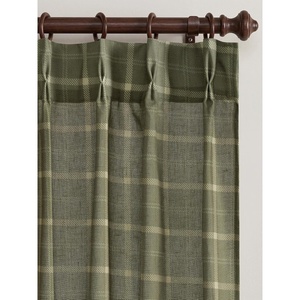 image:imageNICETOWN Pinch Pleated Blue Plaid Curtains 2 Panels W40 x L84 in Linen Blend Light Filtering Privacy Draperies with Grid Tartan Pattern Premium Curtains for Living Room Dining Room with HooksGreen