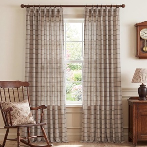 image:imageNICETOWN Pinch Pleated Blue Plaid Curtains 2 Panels W40 x L84 in Linen Blend Light Filtering Privacy Draperies with Grid Tartan Pattern Premium Curtains for Living Room Dining Room with HooksTan