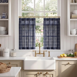 image:imageNICETOWN Pinch Pleated Blue Plaid Curtains 2 Panels W40 x L84 in Linen Blend Light Filtering Privacy Draperies with Grid Tartan Pattern Premium Curtains for Living Room Dining Room with HooksNavy Blue
