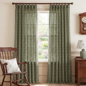 image:imageNICETOWN Pinch Pleated Blue Plaid Curtains 2 Panels W40 x L84 in Linen Blend Light Filtering Privacy Draperies with Grid Tartan Pattern Premium Curtains for Living Room Dining Room with HooksMoss Green