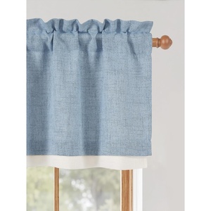 image:imageNICETOWN Sage Green 2 Layers Linen Valance 52 W x 18 L 1 Panel  Rod Pocket DoubleLayered Farmhouse Kitchen Curtain Valance Semi Sheer Rustic Home Decor For Bathroom Small WindowDusty Blue