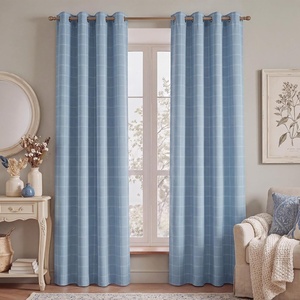 image:imageNICETOWN Taupe 100 Blackout Plaid Cabin Buffalo Gingham Curtain 52W x 84L  Living Room Checkered Patterned Thermal Insulated Grommet Room Darkening Curtains amp Rustic Drapes for Farmhouse 2 PanelsGrid Pattern  Sea Blue  White
