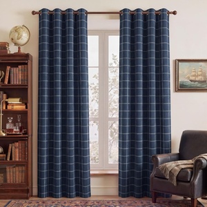 image:imageNICETOWN Taupe 100 Blackout Plaid Cabin Buffalo Gingham Curtain 52W x 84L  Living Room Checkered Patterned Thermal Insulated Grommet Room Darkening Curtains amp Rustic Drapes for Farmhouse 2 PanelsGrid Pattern  Dark Blue  White