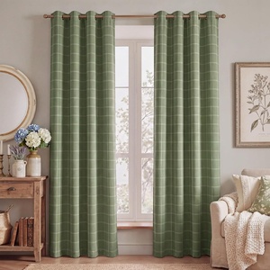image:imageNICETOWN Taupe 100 Blackout Plaid Cabin Buffalo Gingham Curtain 52W x 84L  Living Room Checkered Patterned Thermal Insulated Grommet Room Darkening Curtains amp Rustic Drapes for Farmhouse 2 PanelsGrid Pattern  Olive Green  White