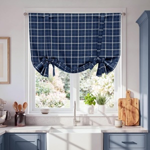 image:imageNICETOWN Taupe Farmhouse Plaid 100 Blackout Ballon Shades 34W x 45L 1 PC  Thermal Insulated Multi Hanging Ways Shade Short Rod Pocket Curtain for Kitchen Liftable Tier Roman BlindPlaid  Dark Blue  White