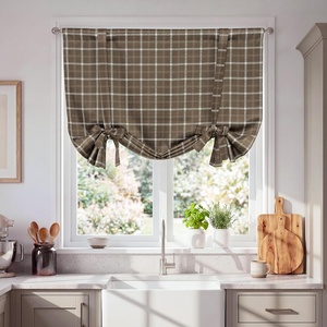 image:imageNICETOWN Taupe Farmhouse Plaid 100 Blackout Ballon Shades 34W x 45L 1 PC  Thermal Insulated Multi Hanging Ways Shade Short Rod Pocket Curtain for Kitchen Liftable Tier Roman BlindPlaid  Brown  White