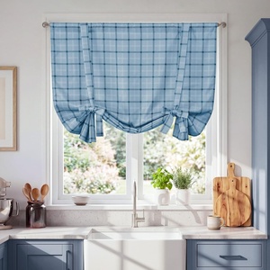 image:imageNICETOWN Taupe Farmhouse Plaid 100 Blackout Ballon Shades 34W x 45L 1 PC  Thermal Insulated Multi Hanging Ways Shade Short Rod Pocket Curtain for Kitchen Liftable Tier Roman BlindPlaid  Sea Blue  White