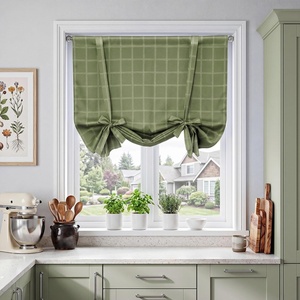 image:imageNICETOWN Taupe Farmhouse Plaid 100 Blackout Ballon Shades 34W x 45L 1 PC  Thermal Insulated Multi Hanging Ways Shade Short Rod Pocket Curtain for Kitchen Liftable Tier Roman BlindGrid Pattern  Olive Green  White