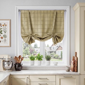 image:imageNICETOWN Taupe Farmhouse Plaid 100 Blackout Ballon Shades 34W x 45L 1 PC  Thermal Insulated Multi Hanging Ways Shade Short Rod Pocket Curtain for Kitchen Liftable Tier Roman BlindGrid Pattern  Burlap  White