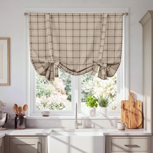 image:imageNICETOWN Taupe Farmhouse Plaid 100 Blackout Ballon Shades 34W x 45L 1 PC  Thermal Insulated Multi Hanging Ways Shade Short Rod Pocket Curtain for Kitchen Liftable Tier Roman BlindPlaid  Taupe  White