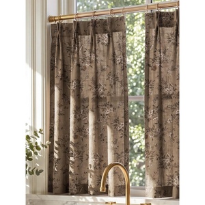 image:imageNICETOWN Vintage Floral Curtain amp Drapes 84 Inches Long W52 x L84 Khaki  Light Filtering Brown Linen Curtains Rod Pocket Back Tab For Living Room Butterflies Pattern Privacy ProtectionKhaki