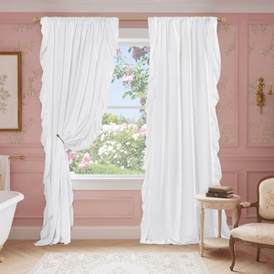 image:imageNICETOWN White Ruffle Shabby Chic Curtains 84 inch Long Rod Pocket Privacy with Some Soft Light Filtering French Country Flowy Drapes for Living RoomFarmhouseBedroom 2 Panels104 WideWhite
