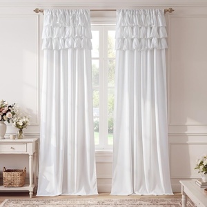 image:imageNICETOWN White Ruffle Shabby Chic Curtains 84 inch Long Rod Pocket Privacy with Some Soft Light Filtering French Country Flowy Drapes for Living RoomFarmhouseBedroom 2 Panels104 WideWhite 1