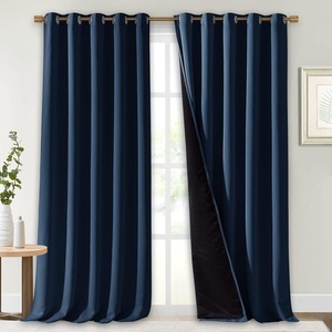 image:imageNICETOWN 100 Blackout Blinds Laundry Room Decor Window Treatment Curtains Thermal Insulated Energy Smart Drapes and Draperies for Villa Hall and Studio Navy Blue Set of 2 70 inches x 95 inches