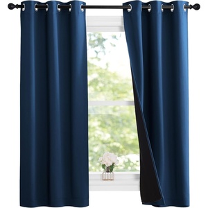 image:imageNICETOWN 100 Blackout Short Curtains with Black Liners 2 Panels 37W by 63L Moroccan Blue Solid Thermal Insulated Full Blackout 2Layer Lined Drapes Energy Efficiency Window Drapes for Bedroom
