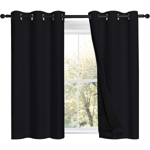 image:imageNICETOWN Black 100 Blackout Curtains 45 inches Length 2 Thick Layers Completely Blackout Window Treatment Thermal Insulated Lined Drapes for Basement Window 1 Pair 42 inches Width Each Panel