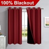 image:imageNICETOWN 100 Blackout Short Curtains with Black Liners 2 Panels 37 W by 63 L Burgundy Red Solid Thermal Insulated Full Blackout 2Layer Lined Drapes Energy Efficiency Window Drapes for Bedroom