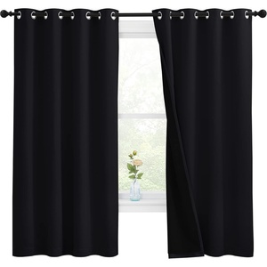 image:imageNICETOWN 100 Blackout Curtains with Black Liners Thermal Insulated Full Blackout 2Layer Lined Drapes Energy Efficiency Window Draperies for Bedroom Black 2 Panels 55inch W by 68inch L