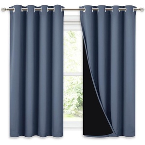 image:imageNICETOWN 100 Blackout Curtains with Black Liners Thermal Insulated Full Blackout 2Layer Lined Drapes Energy Efficiency Window Draperies for Boys Room Stone Blue 2 Panels 52inch by 54inch