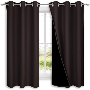 image:imageNICETOWN 100 Blackout Short Curtains with Black Liners 2 Panels 37 W by 50 L Toffee Brown Solid Thermal Insulated Full Blackout 2Layer Lined Drapes Energy Efficiency Window Drapes for Bedroom