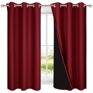image:imageNICETOWN 100 Blackout Short Curtains with Black Liners 2 Panels 37 W by 63 L Burgundy Red Solid Thermal Insulated Full Blackout 2Layer Lined Drapes Energy Efficiency Window Drapes for Bedroom