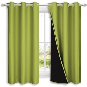 image:imageNICETOWN 100 Blackout Short Curtains with Black Liners 2 Panels 37 W by 63 L Fresh Green Solid Thermal Insulated Full Blackout 2Layer Lined Drapes Energy Efficiency Window Drapes for Bedroom