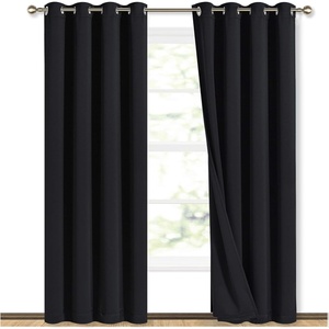 image:imageNICETOWN Black Full Blackout Curtains for Dining Room 52W x 84L 2 Panels  Soundproof Thermal Insulated Drapes Noise Reducing Light Blocking Room Darkening Decor for Hall Room Window Treatments