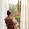 image:imageNICETOWN White Sheer Bathroom Curtains 48 inches Long Rod Pocket amp Back Tab Semi Sheer Faux Linen Privacy Window Treatments Light Filtering Drapes for Kitchen W29 x L48 2 PanelsLinen Burlap