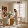 image:imageNICETOWN White Sheer Bathroom Curtains 48 inches Long Rod Pocket amp Back Tab Semi Sheer Faux Linen Privacy Window Treatments Light Filtering Drapes for Kitchen W29 x L48 2 PanelsLinen Burlap