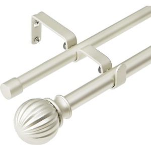 image:imageNICETOWN Adjustable Curtain Rods 2Pack 2848 Inch Matte Black Copper Rods with Decorative Finials for Windows Heavy Duty Short Window Drapery Poles for Indoor Outdoor Patio BedroomSatin Nickel