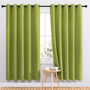 image:imageNICETOWN Bedroom Room Darkening Curtains and Drapes  Energy Smart Thermal Insulated Solid Grommet Room Darkening Draperies for Living Room 2 Panels 66 inches x 72 inches Fresh Green