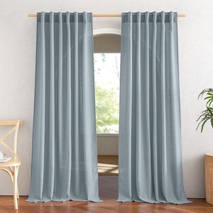 image:imageNICETOWN White Sheer Bathroom Curtains 48 inches Long Rod Pocket amp Back Tab Semi Sheer Faux Linen Privacy Window Treatments Light Filtering Drapes for Kitchen W29 x L48 2 PanelsLinen Mist Blue