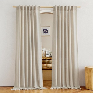 image:imageNICETOWN White Sheer Bathroom Curtains 48 inches Long Rod Pocket amp Back Tab Semi Sheer Faux Linen Privacy Window Treatments Light Filtering Drapes for Kitchen W29 x L48 2 PanelsLinen Light Taupe