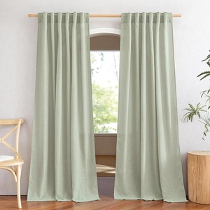 image:imageNICETOWN White Sheer Bathroom Curtains 48 inches Long Rod Pocket amp Back Tab Semi Sheer Faux Linen Privacy Window Treatments Light Filtering Drapes for Kitchen W29 x L48 2 PanelsLinen Sage Green
