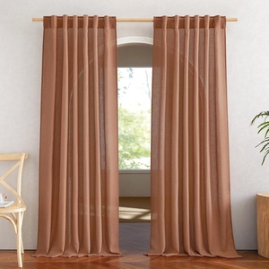 image:imageNICETOWN White Sheer Bathroom Curtains 48 inches Long Rod Pocket amp Back Tab Semi Sheer Faux Linen Privacy Window Treatments Light Filtering Drapes for Kitchen W29 x L48 2 PanelsLinen Caramel
