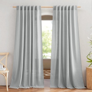 image:imageNICETOWN White Sheer Bathroom Curtains 48 inches Long Rod Pocket amp Back Tab Semi Sheer Faux Linen Privacy Window Treatments Light Filtering Drapes for Kitchen W29 x L48 2 PanelsLinen Light Gray