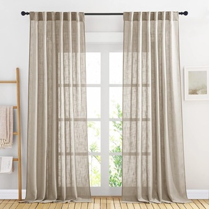 image:imageNICETOWN White Sheer Bathroom Curtains 48 inches Long Rod Pocket amp Back Tab Semi Sheer Faux Linen Privacy Window Treatments Light Filtering Drapes for Kitchen W29 x L48 2 PanelsTaupe