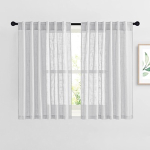 image:imageNICETOWN White Sheer Bathroom Curtains 48 inches Long Rod Pocket amp Back Tab Semi Sheer Faux Linen Privacy Window Treatments Light Filtering Drapes for Kitchen W29 x L48 2 PanelsSilver Grey